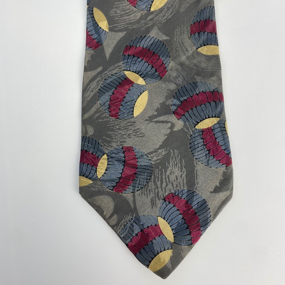 Vintage Zylos George Machado Silk Tie Orb Pattern Gray Iridescent Unique Retro